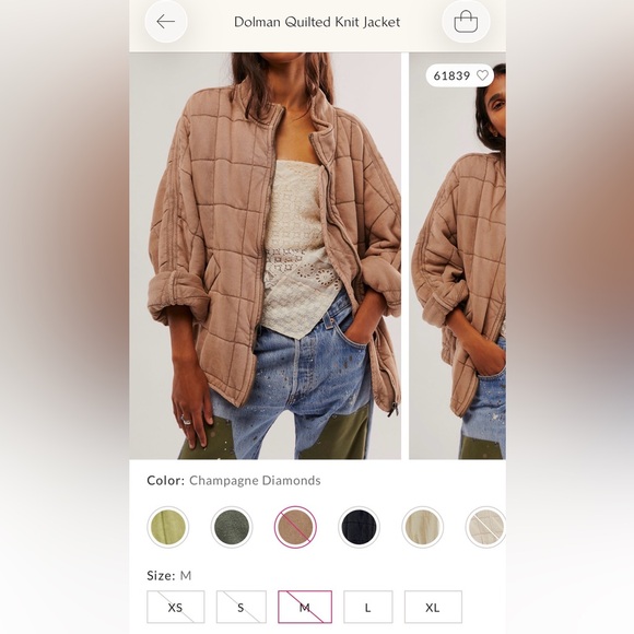 Free People Dolman Quilted Jacket in Champagne Diamonds - Picture 2 of 3
